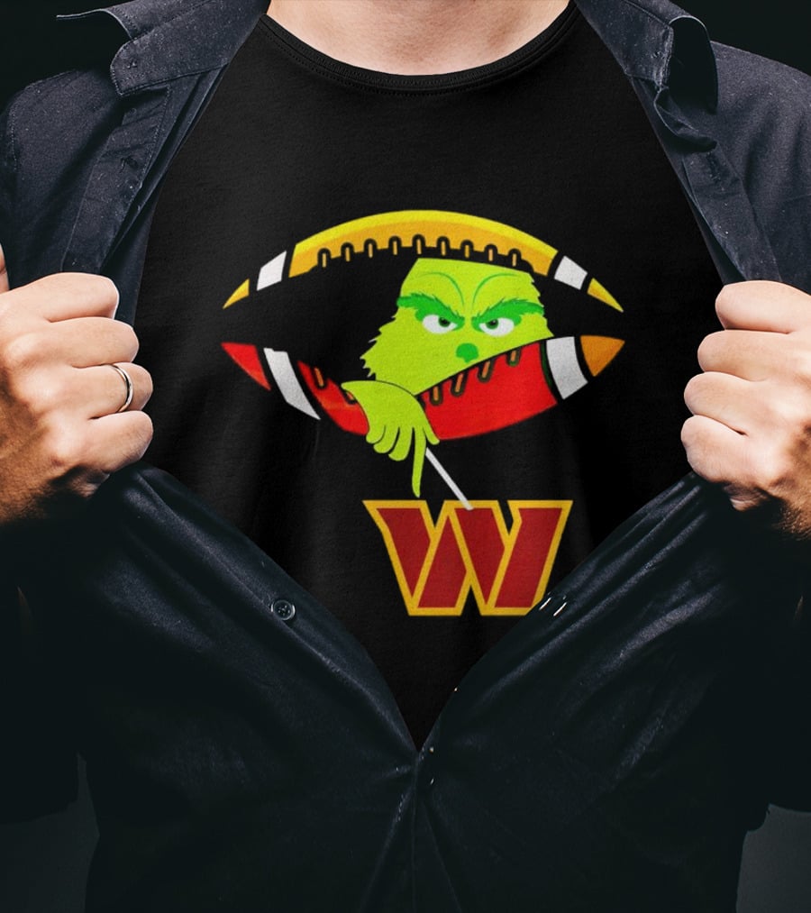 Washington Commanders Grinch Holding Football T-Shirt