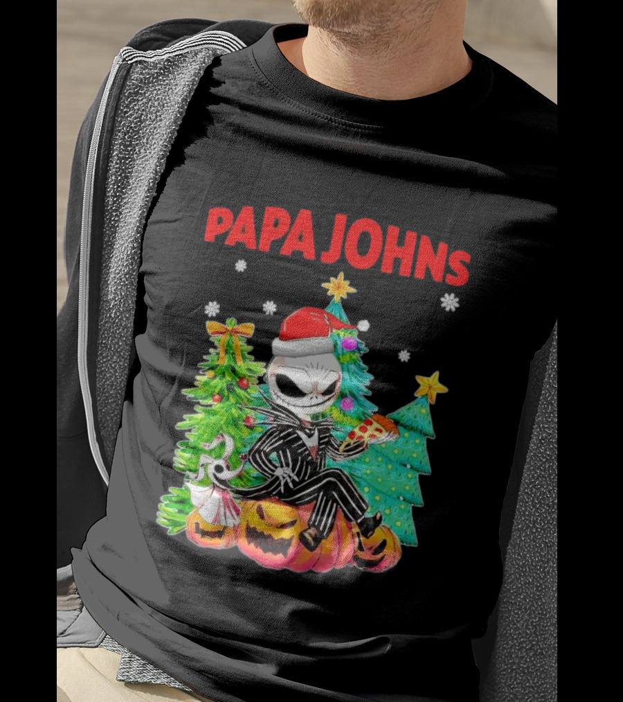 Jack Skellington Papa Johns Christmas Pumpkin Tree T-Shirt