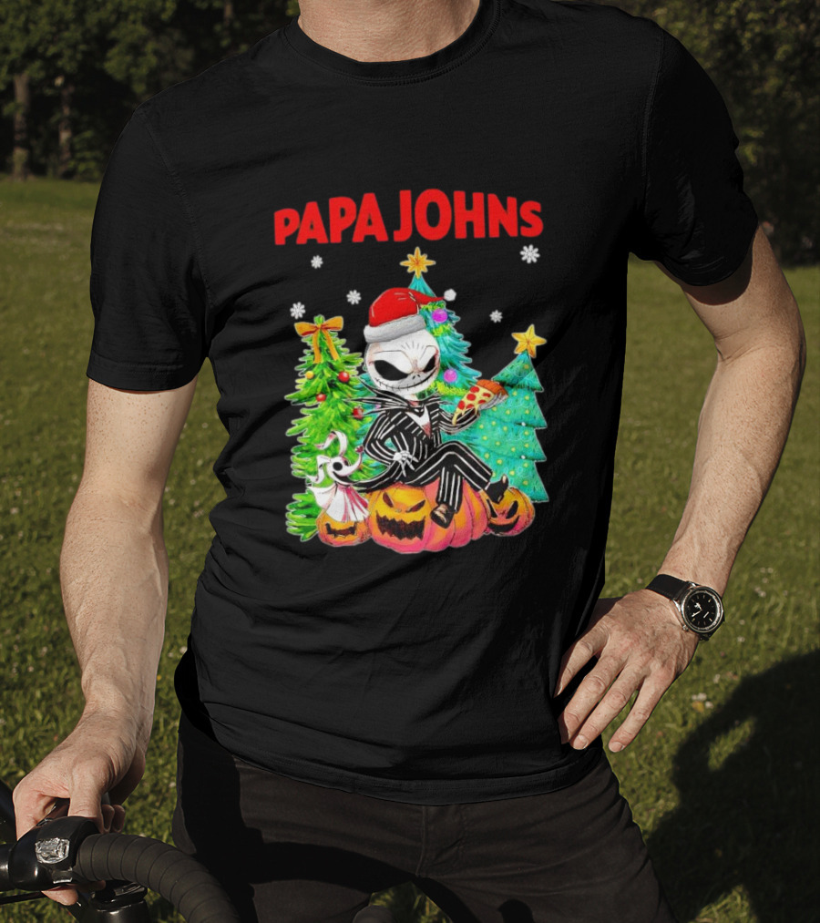 Jack Skellington Papa Johns Christmas Pumpkin Tree T-Shirt