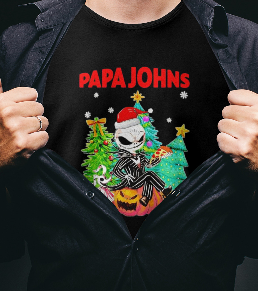 Jack Skellington Papa Johns Christmas Pumpkin Tree T-Shirt