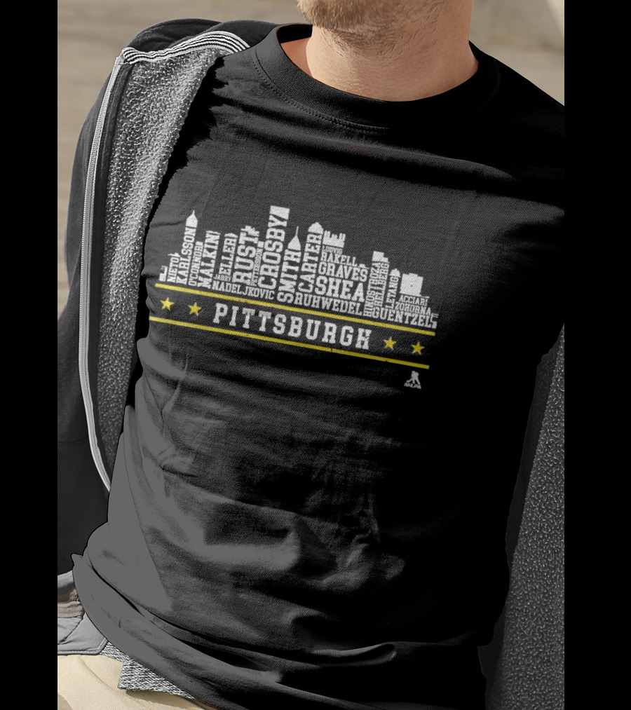 Pittsburgh Hockey Players Skyline Roster Crosby Malkin Guentzel Rust Smith Carter T-Shirt