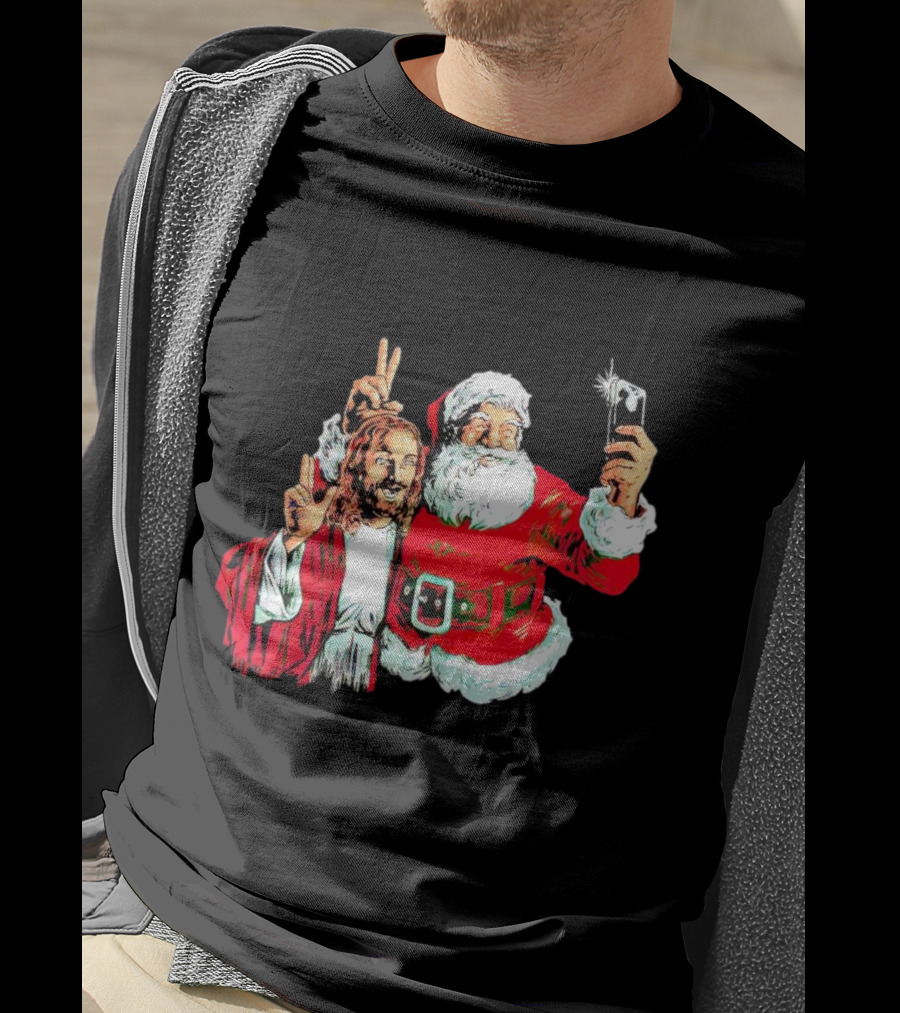 Santa And Jesus Taking Selfie Best Friends Christmas T-Shirt
