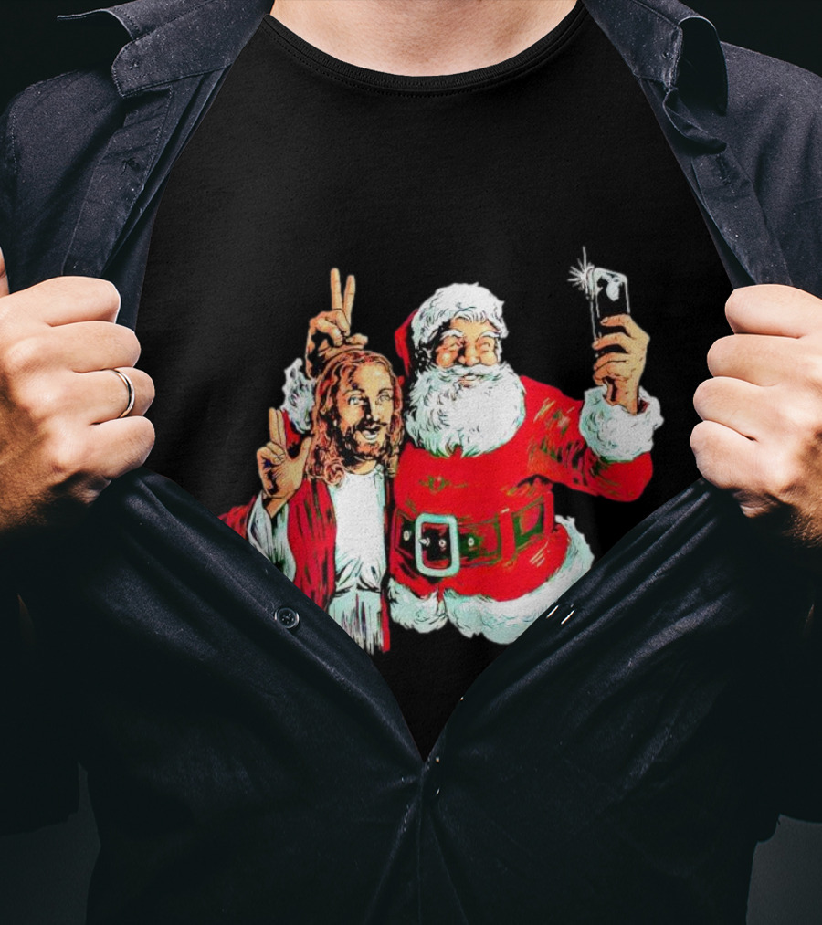 Santa And Jesus Taking Selfie Best Friends Christmas T-Shirt