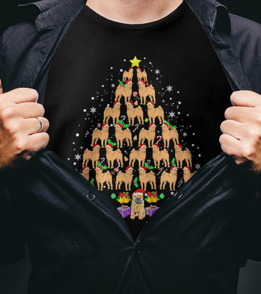 Shar Pei Holiday Tree With Festive Lights And Santa Hats T-Shirt