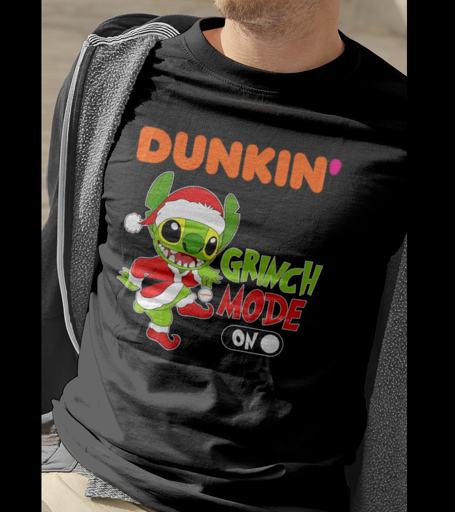 Dunkin' Grinch Mode On Christmas Stitch Santa Costume T-Shirt