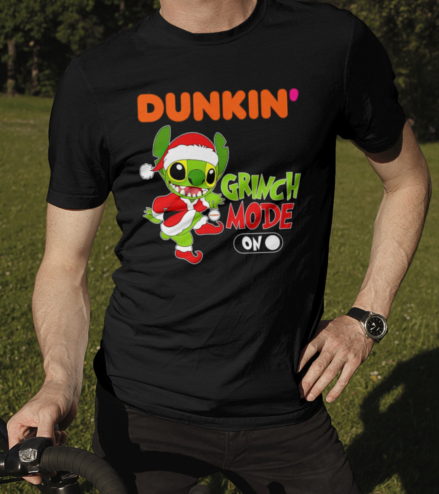 Dunkin' Grinch Mode On Christmas Stitch Santa Costume T-Shirt