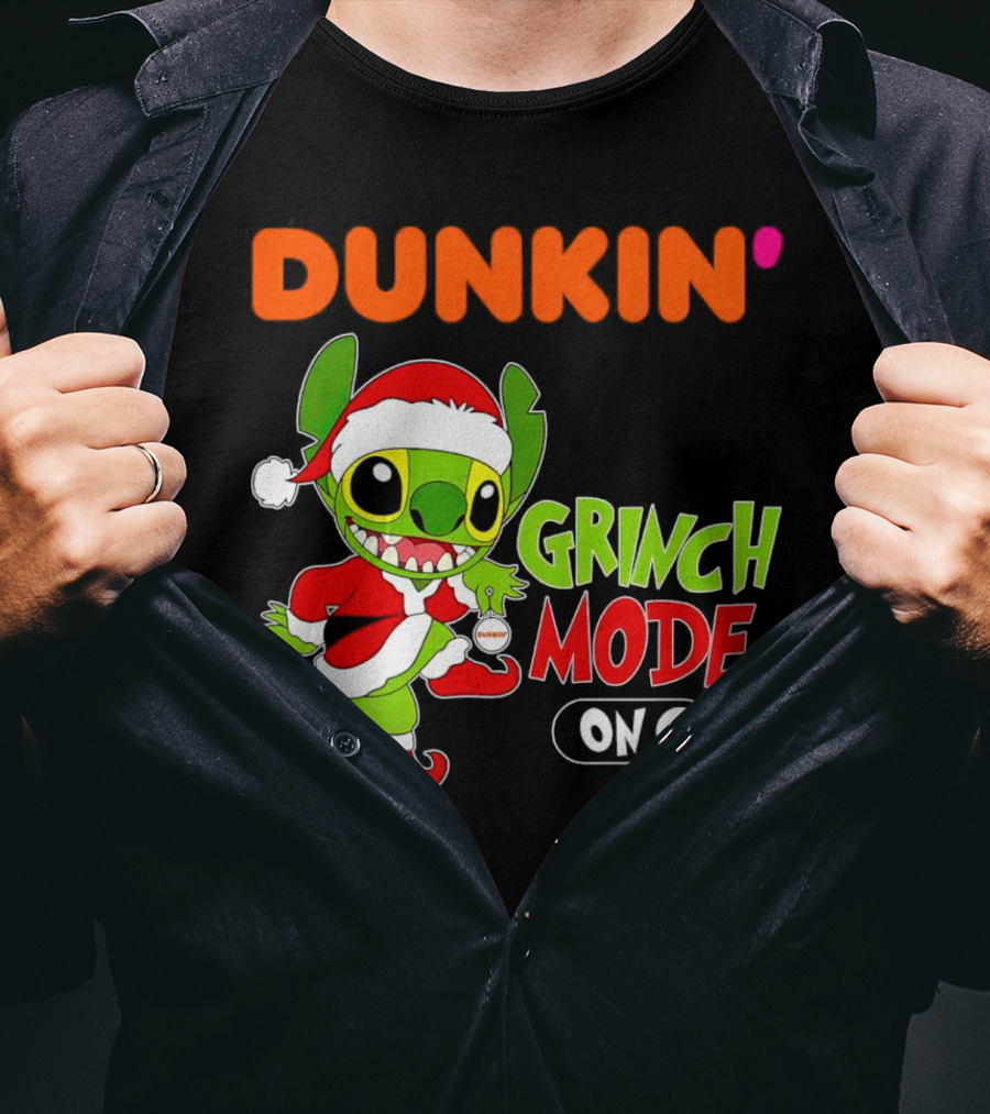 Dunkin' Grinch Mode On Christmas Stitch Santa Costume T-Shirt