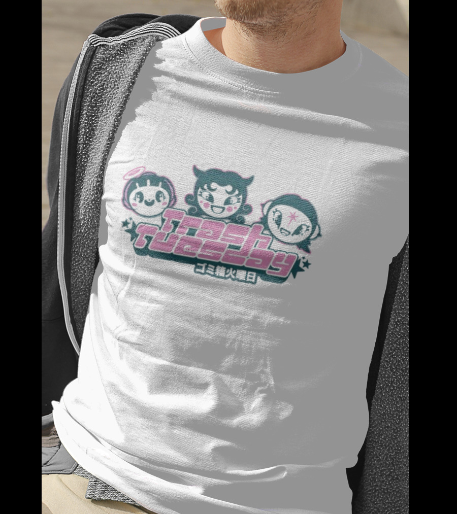 Trash Tuesday Anime Style Characters With Japanese Text Y2K Aesthetic T-Shirt