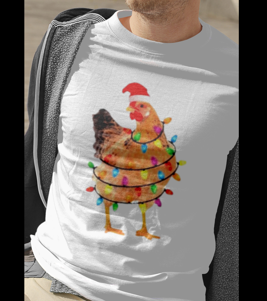 Santa Chicken Wrapped In Christmas Lights T-Shirt