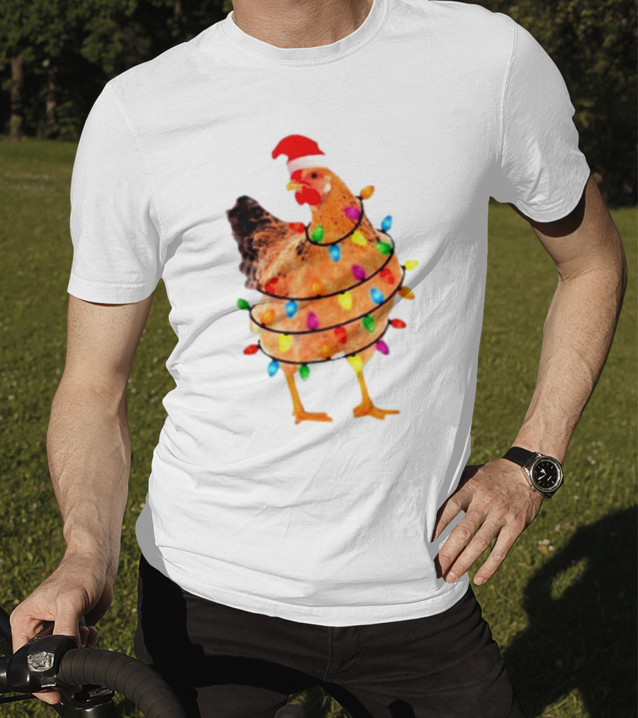 Santa Chicken Wrapped In Christmas Lights T-Shirt