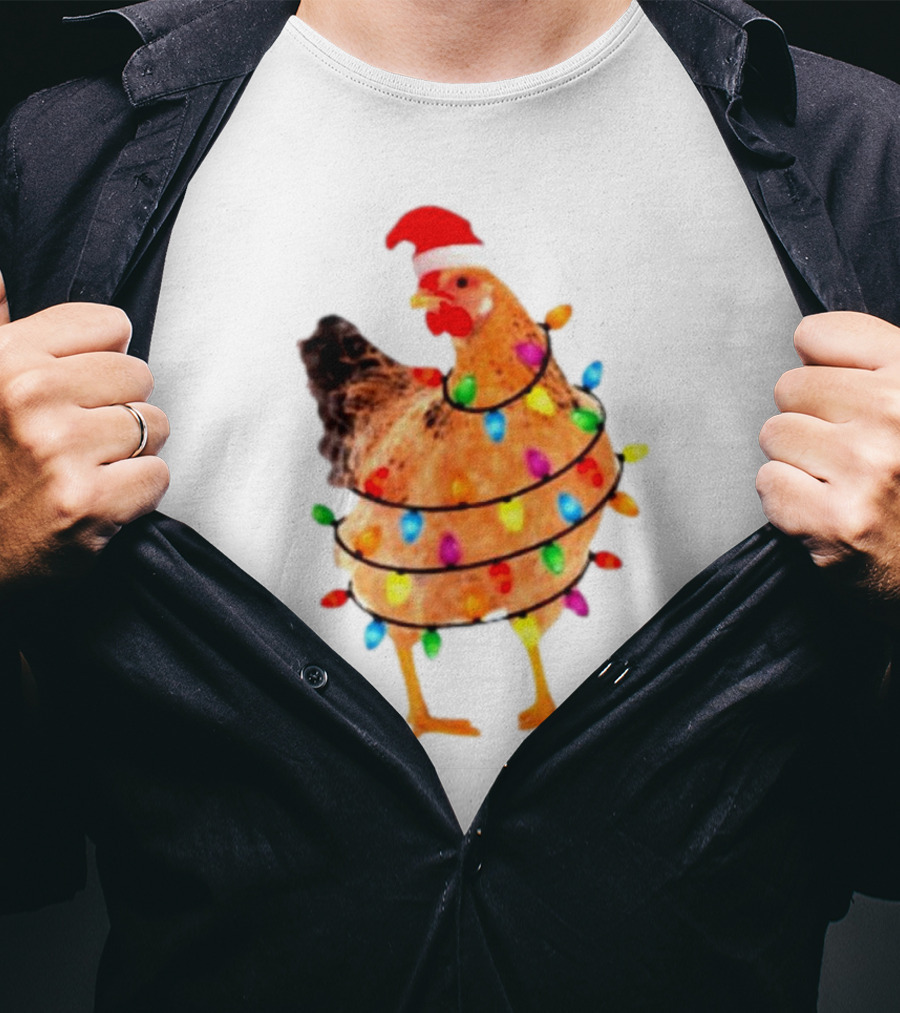 Santa Chicken Wrapped In Christmas Lights T-Shirt