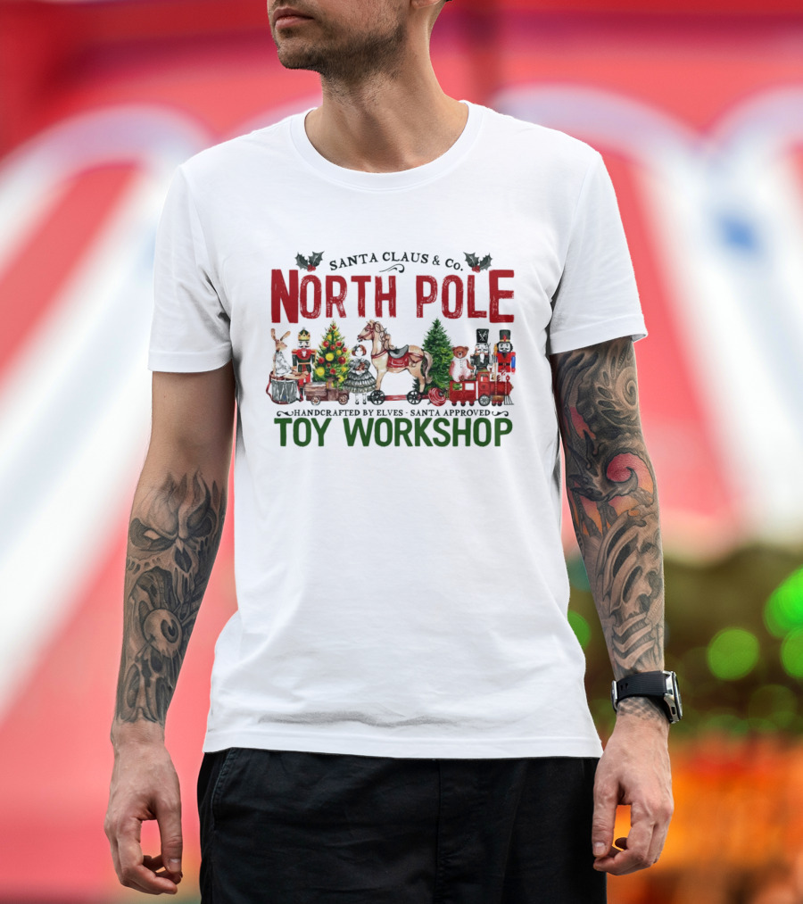 Santa Claus and Co. North Pole Handcrafted by Elves Santa Approved Toy Workshop T-Shirt
