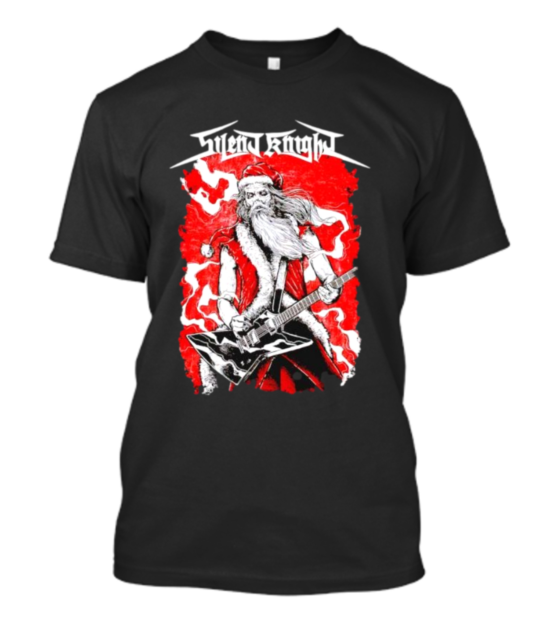 Silent Knight Santa Slays Electric Guitar Rock T-Shirt
