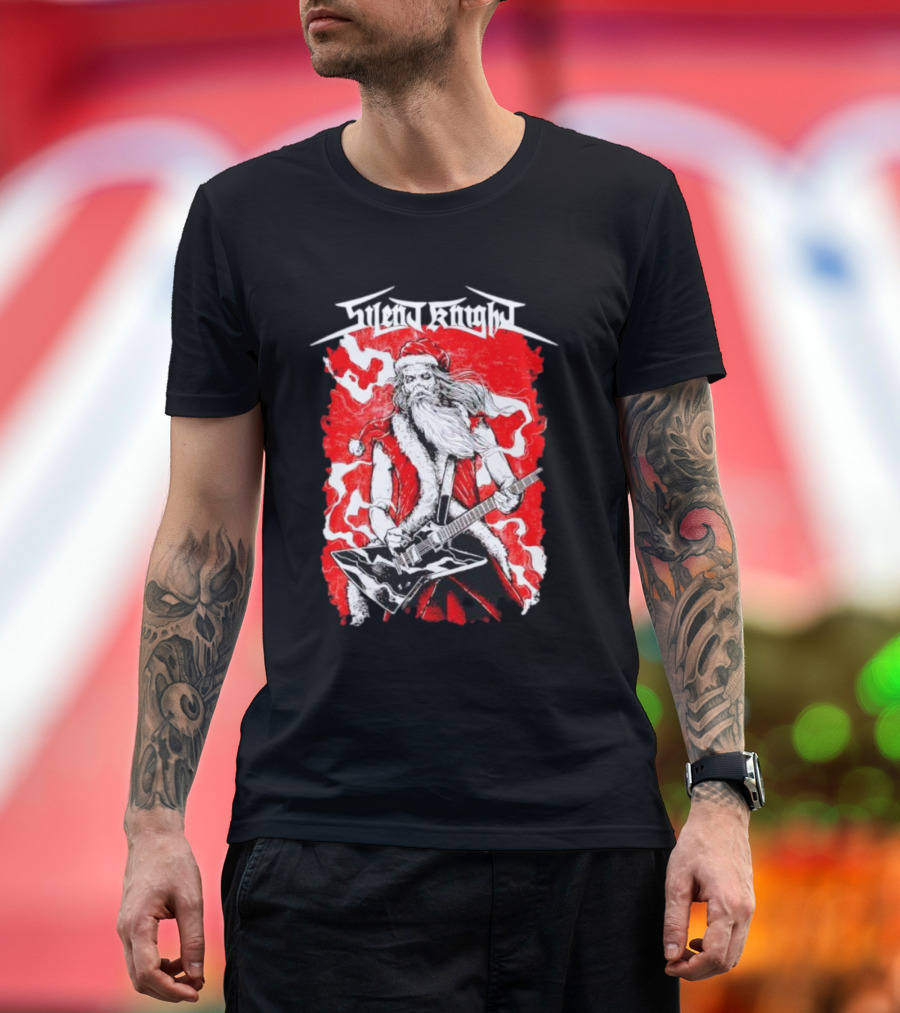 Silent Knight Santa Slays Electric Guitar Rock T-Shirt