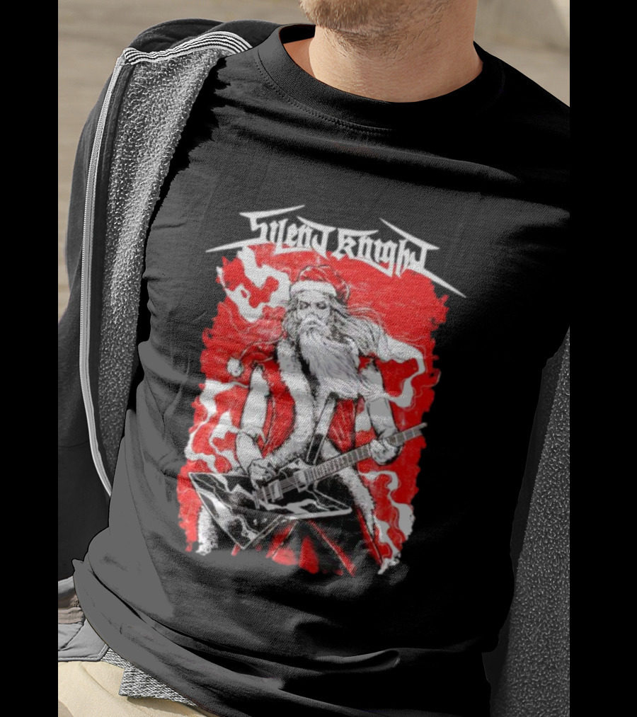 Silent Knight Santa Slays Electric Guitar Rock T-Shirt