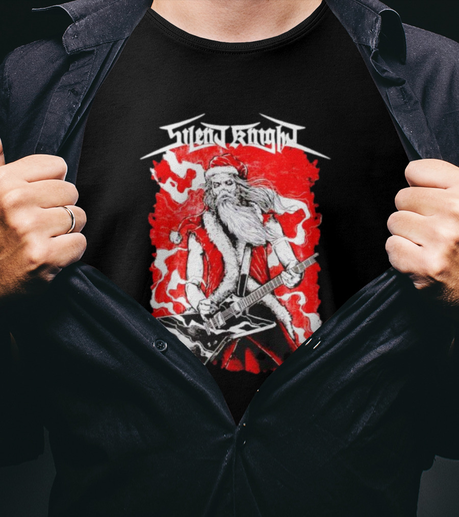 Silent Knight Santa Slays Electric Guitar Rock T-Shirt