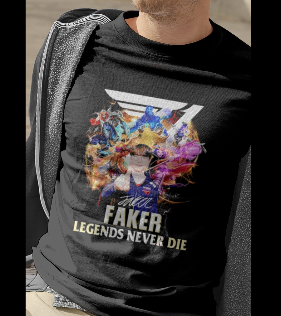 T1 Faker Legends Never Die Signature With Dynamic Character T-Shirt