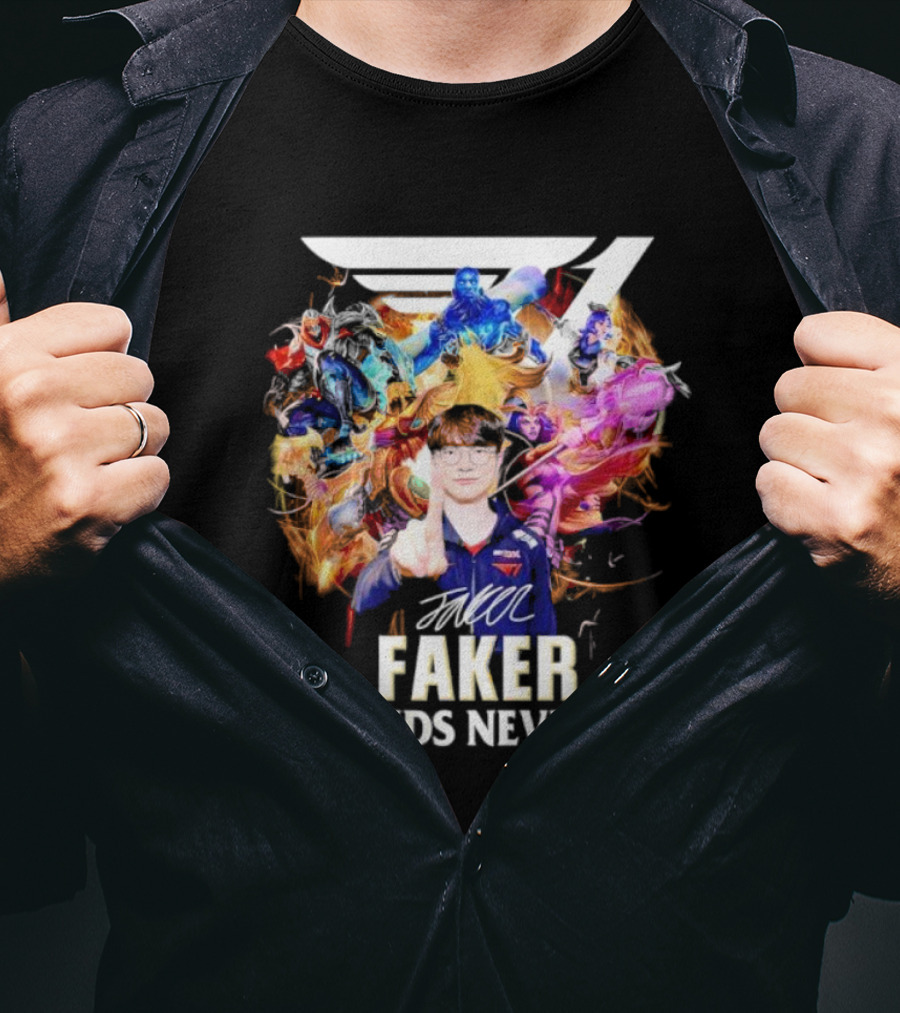 T1 Faker Legends Never Die Signature With Dynamic Character T-Shirt