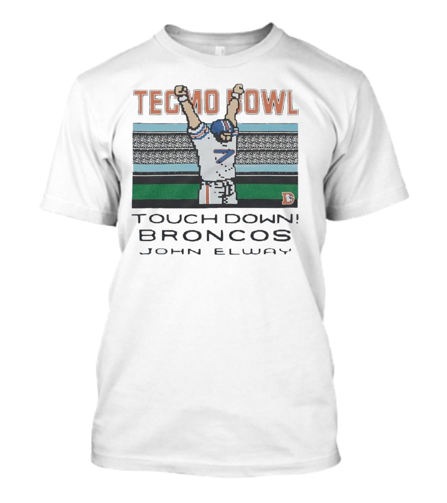 Tecmo Bowl Touchdown Broncos John Elway Retro Game Football Legend T-Shirt