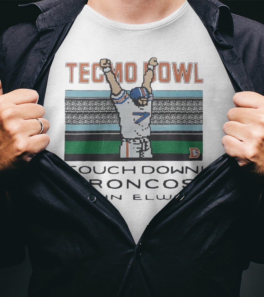 Tecmo Bowl Touchdown Broncos John Elway Retro Game Football Legend T-Shirt