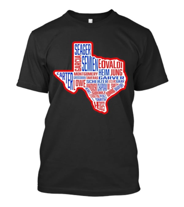 Texas Rangers Champs Seager Semien Garcia Eovaldi Carter Montgomery Heim Jung Garver Lowe Scherzer T-Shirt