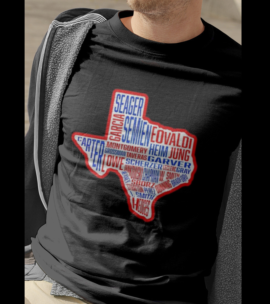 Texas Rangers Champs Seager Semien Garcia Eovaldi Carter Montgomery Heim Jung Garver Lowe Scherzer T-Shirt