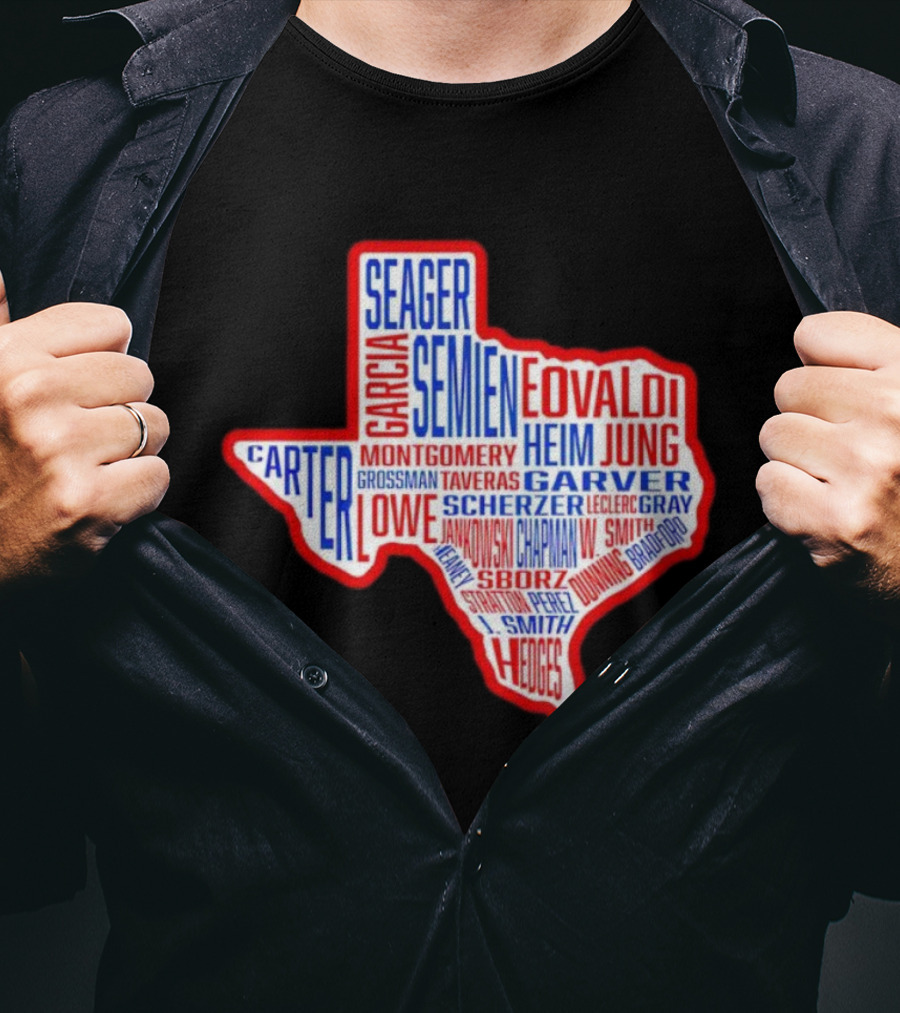 Texas Rangers Champs Seager Semien Garcia Eovaldi Carter Montgomery Heim Jung Garver Lowe Scherzer T-Shirt