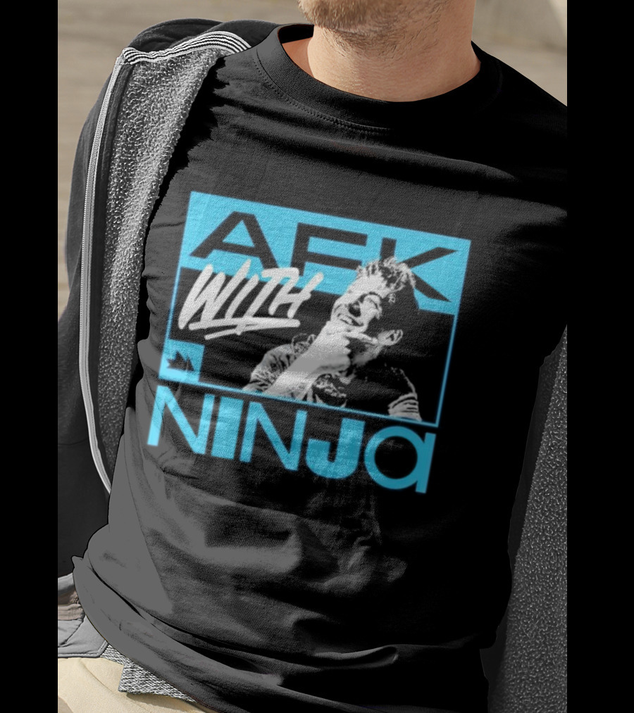 Afk With Ninja Gaming Streamer Icon Text Portrait Blue T-Shirt