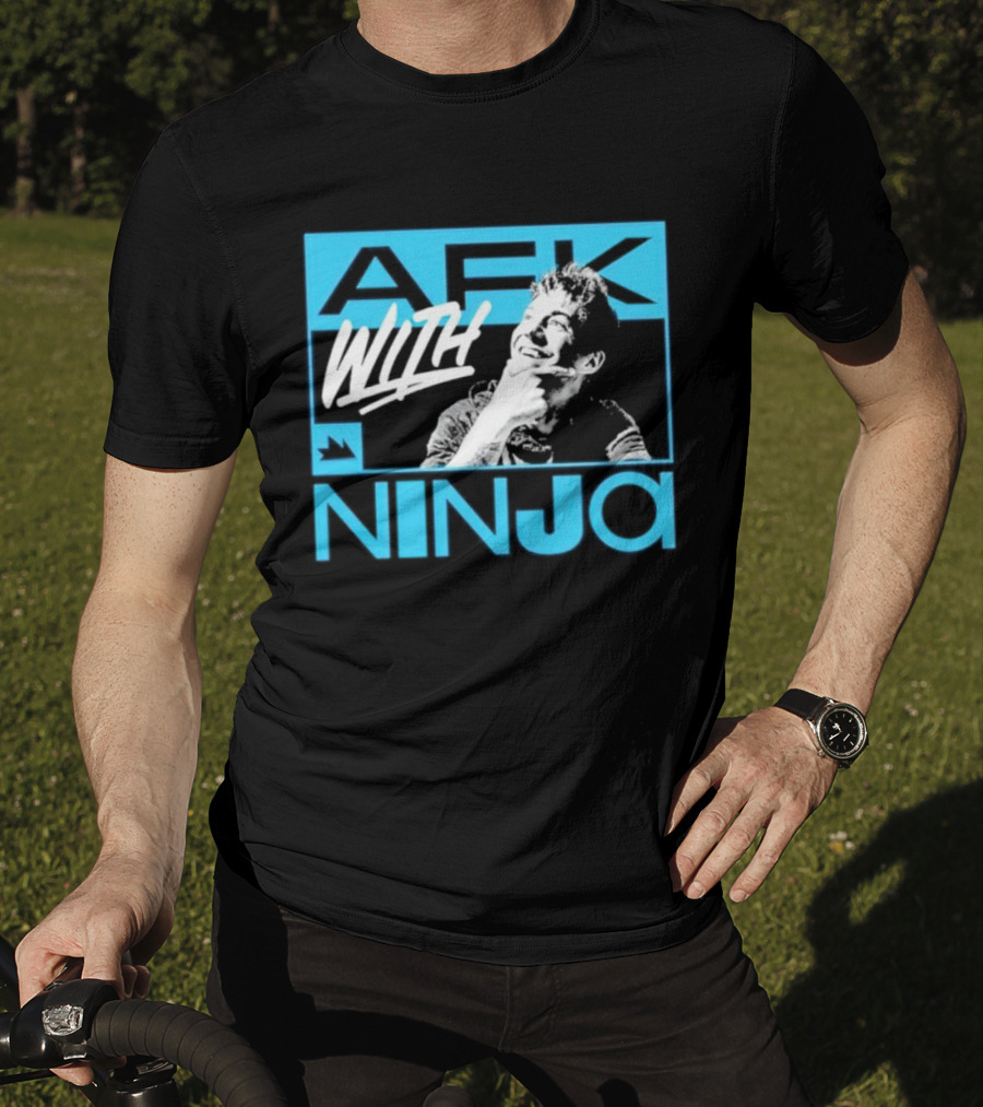 Afk With Ninja Gaming Streamer Icon Text Portrait Blue T-Shirt