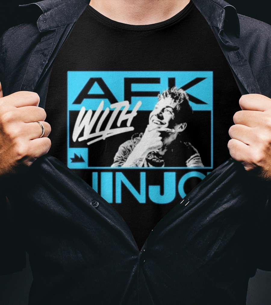 Afk With Ninja Gaming Streamer Icon Text Portrait Blue T-Shirt
