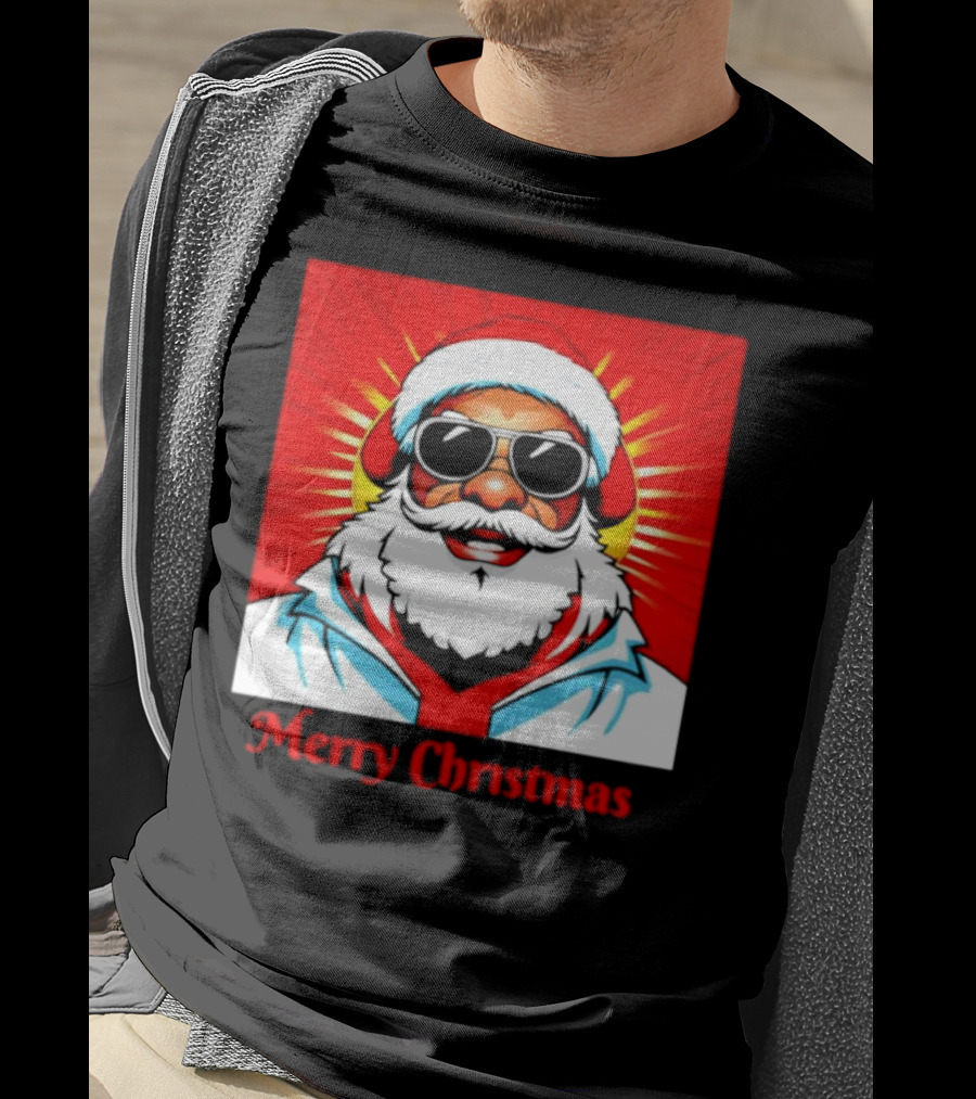 Bright Santa Merry Christmas In Cool Cartoon T-Shirt