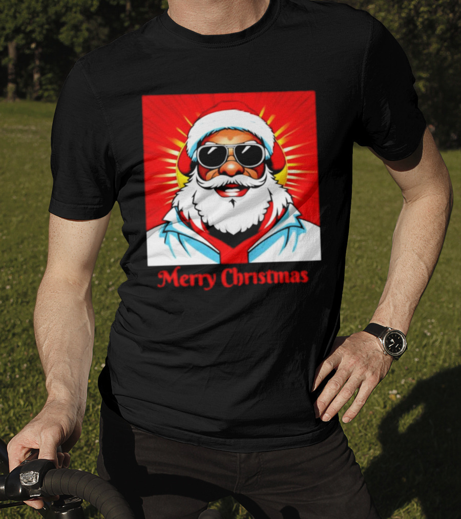Bright Santa Merry Christmas In Cool Cartoon T-Shirt