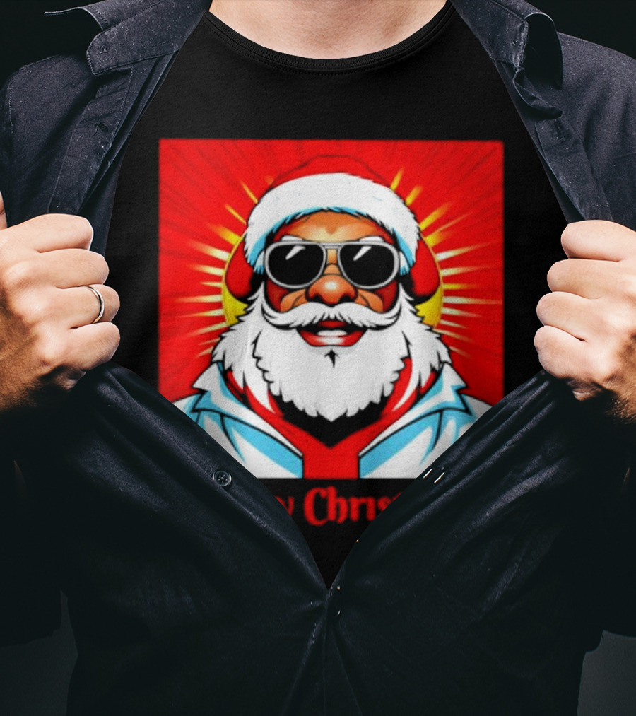 Bright Santa Merry Christmas In Cool Cartoon T-Shirt