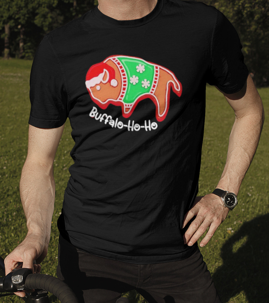 Buffalo-Ho-Ho Christmas Gingerbread Bison Santa T-Shirt