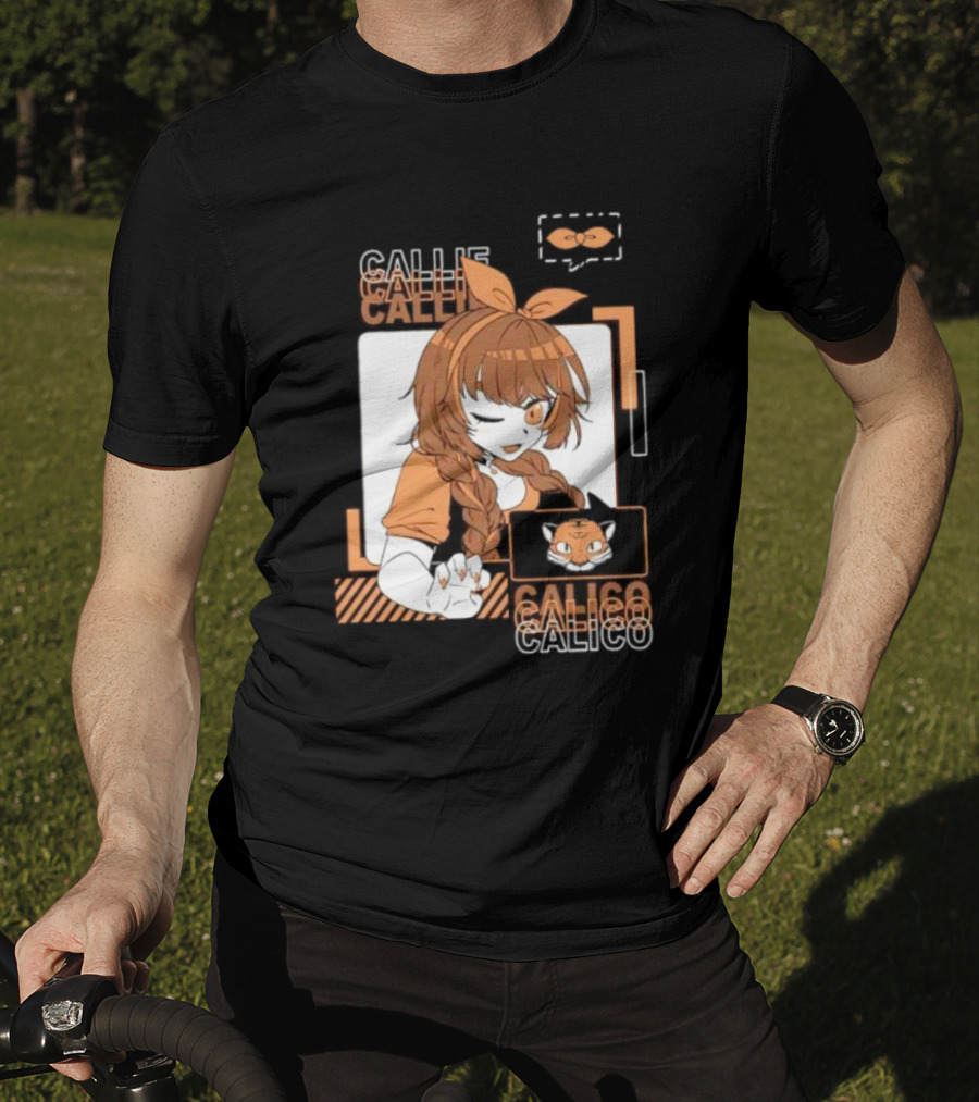Callie Calico Winking Girl With Cat Headband And Symbols T-Shirt