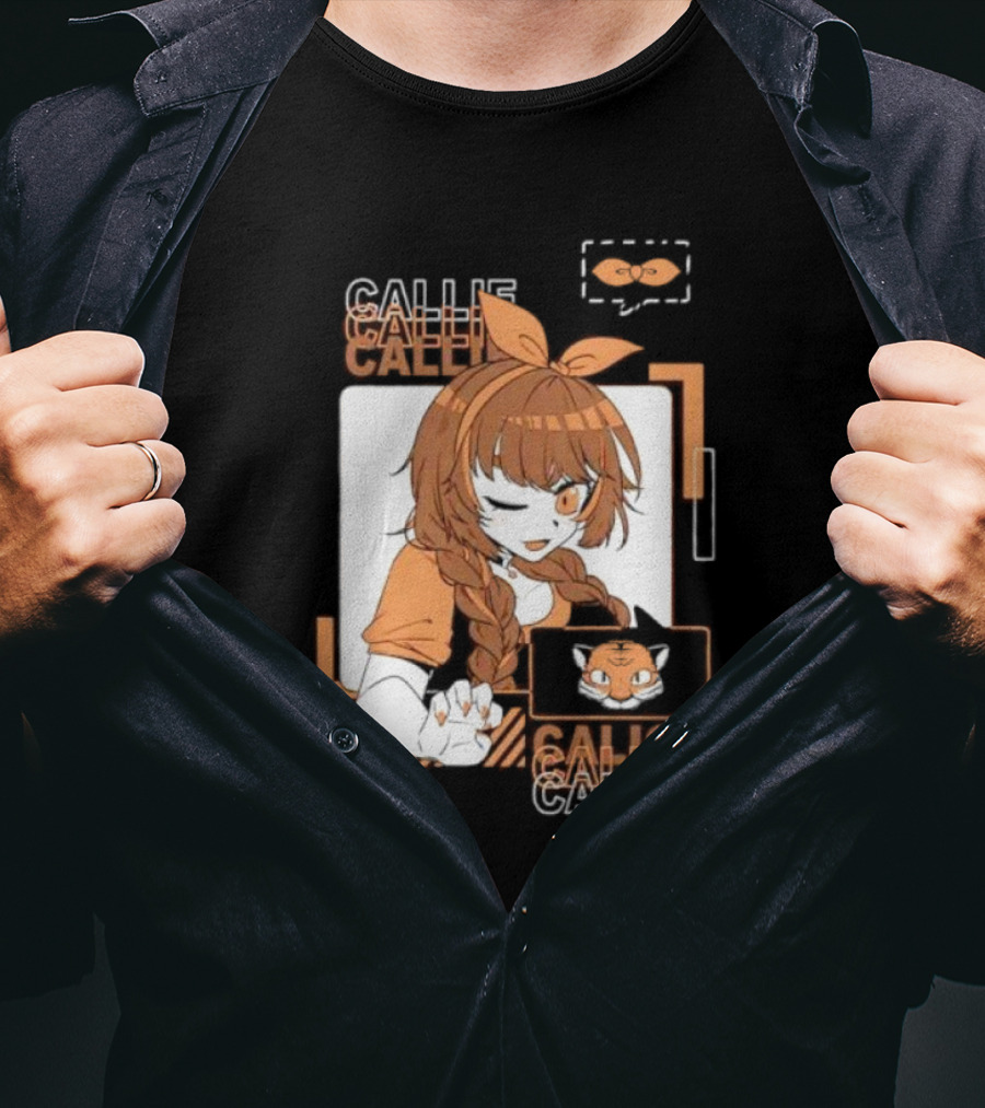Callie Calico Winking Girl With Cat Headband And Symbols T-Shirt