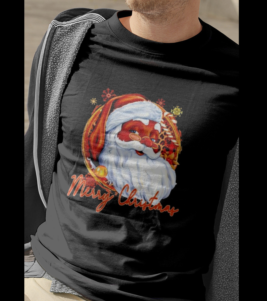 Handsome Black Santa Merry Christmas Festive Joyful Santa Image T-Shirt
