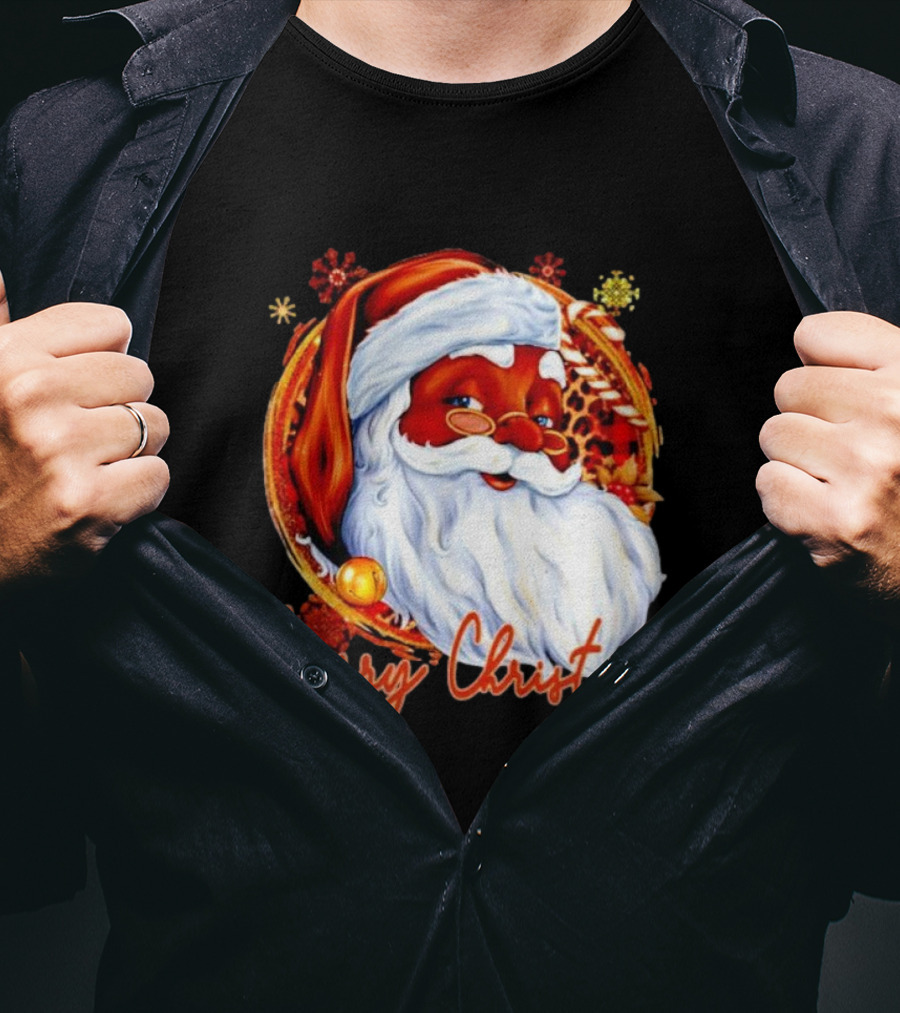 Handsome Black Santa Merry Christmas Festive Joyful Santa Image T-Shirt