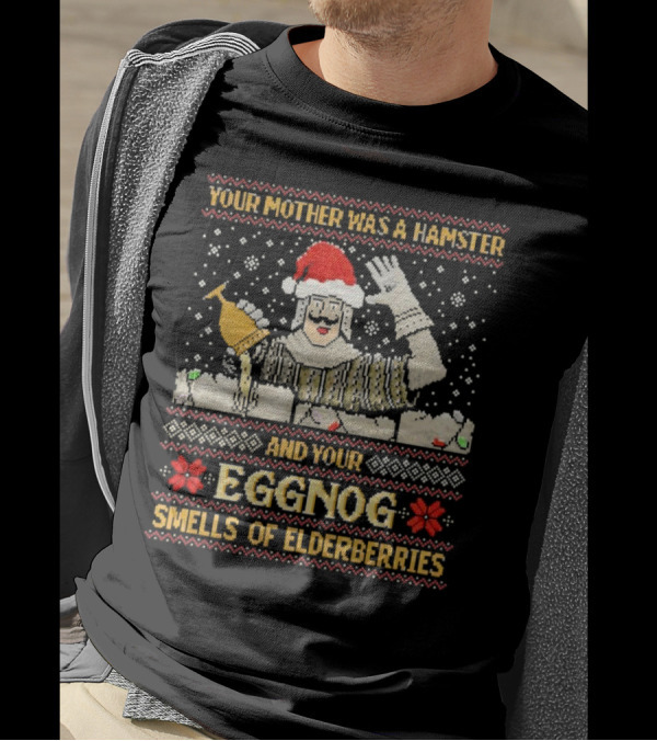Your Mother Was A Hamster And Your Eggnog Smells Of Elderberries Christmas Santa Toasting T-Shirt