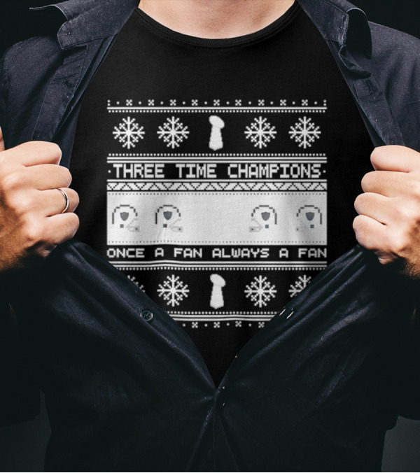 Three Time Champions Trophy Snowflakes Once A Fan Always A Fan Xmas T-Shirt