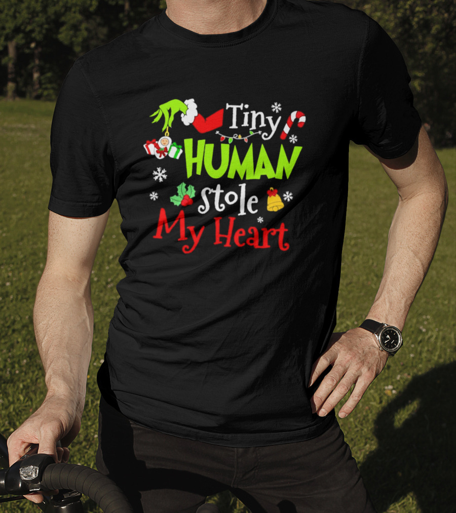 Tiny Human Stole My Heart Grinchmas Xmas With Candy Cane And Gifts T-Shirt