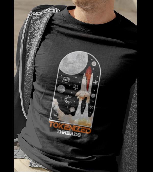Tokenized Threads Space Shuttle Launch Under Moon With Planets And Stars T-Shirt