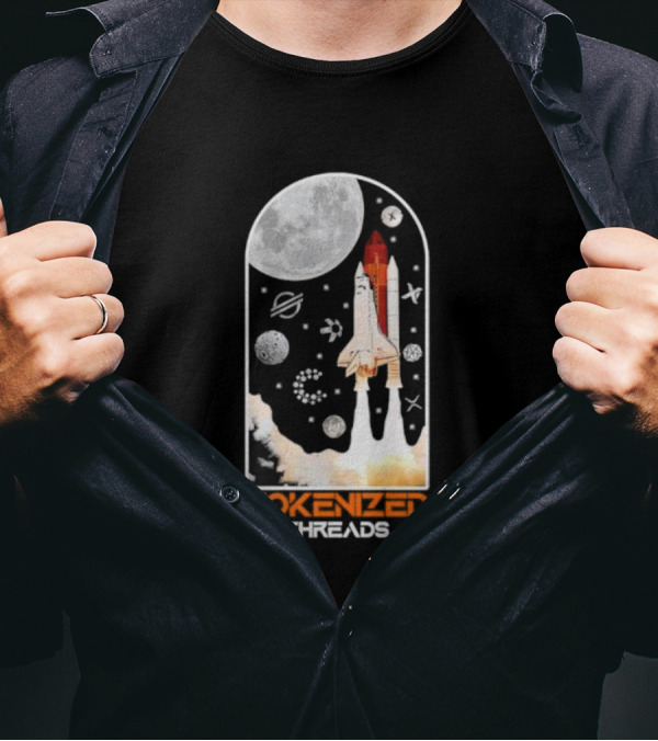 Tokenized Threads Space Shuttle Launch Under Moon With Planets And Stars T-Shirt