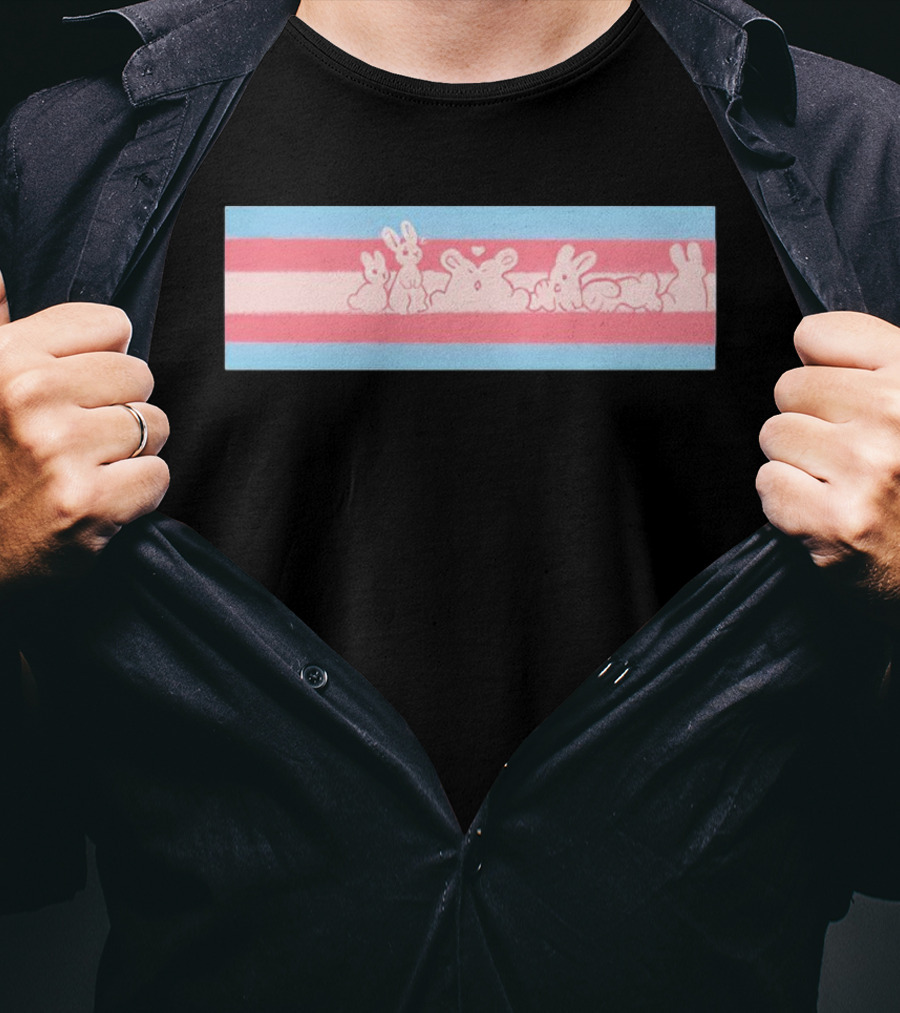 Trans Flag Bunny Band Stripes T-Shirt