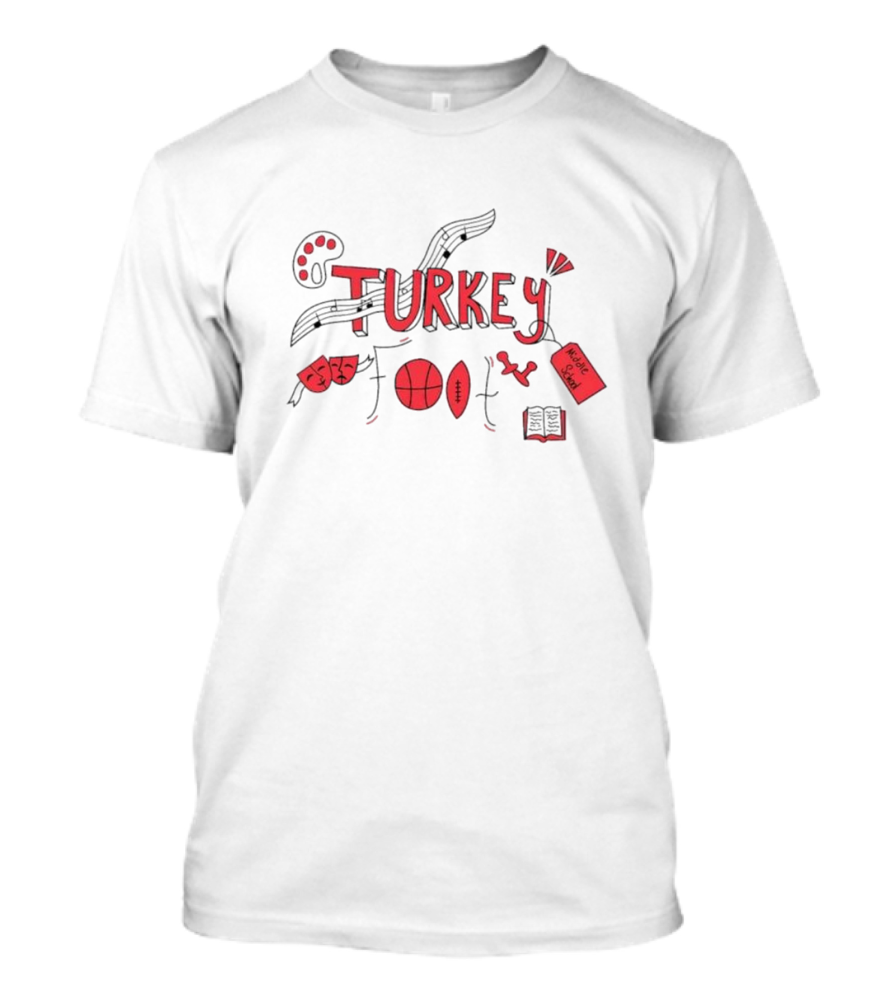 Turkey Foot Middle School Grade 6 Musical Sports And Academic Symbols T-Shirt