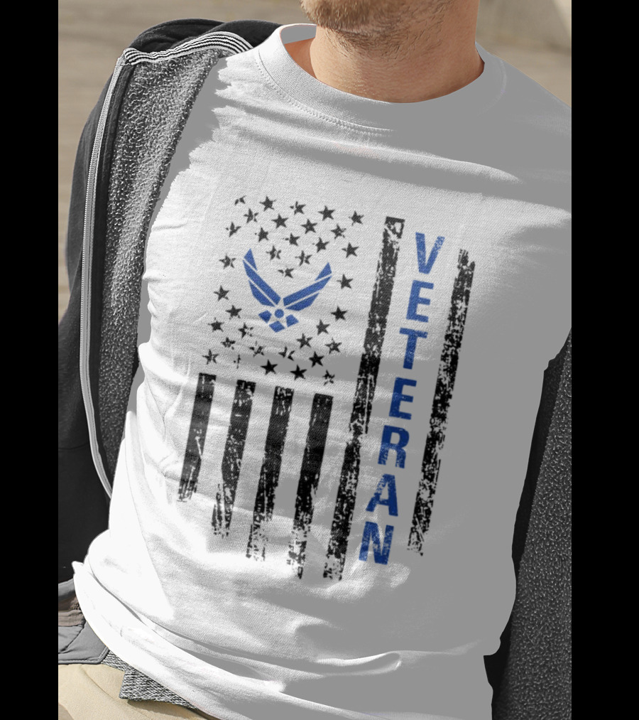Veteran US Flag Air Force Logo Blue Patriotic T-Shirt
