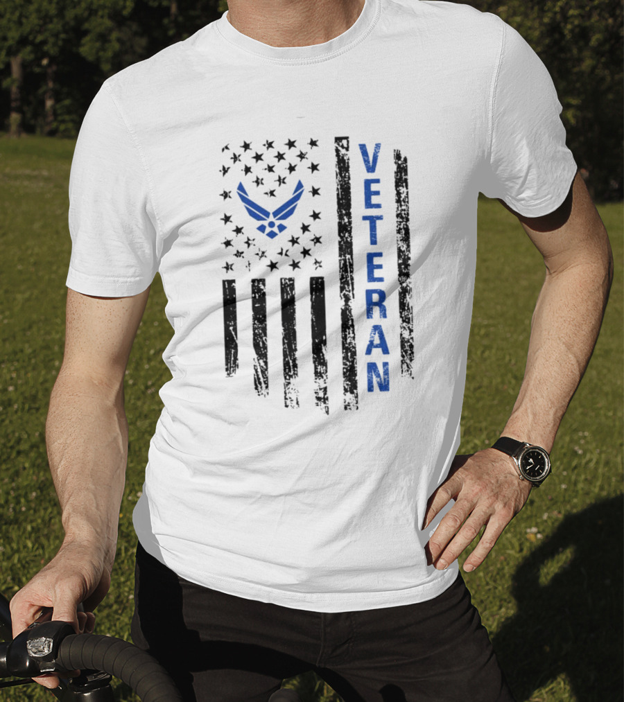 Veteran US Flag Air Force Logo Blue Patriotic T-Shirt