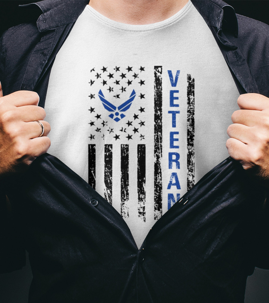 Veteran US Flag Air Force Logo Blue Patriotic T-Shirt