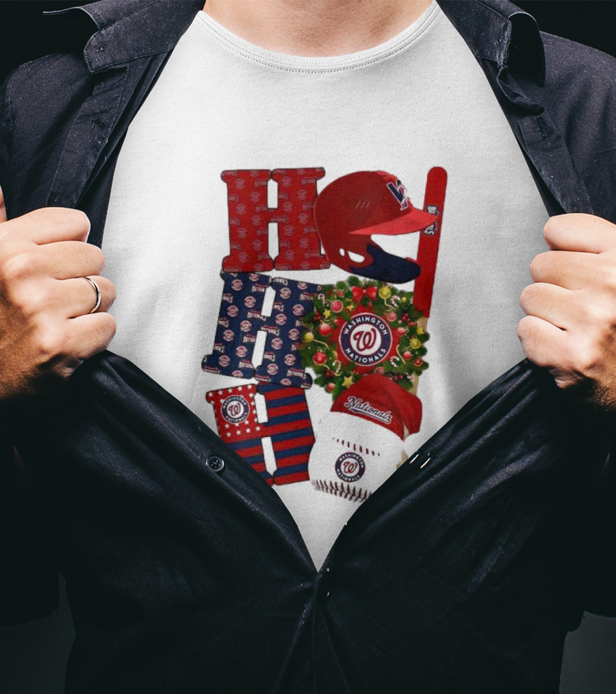 Washington Nationals Ho Ho Ho Merry Christmas Baseball Festive T-Shirt