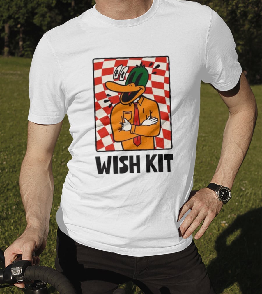 Wish Kit Duck Checkered Eye Popping Cartoon T-Shirt